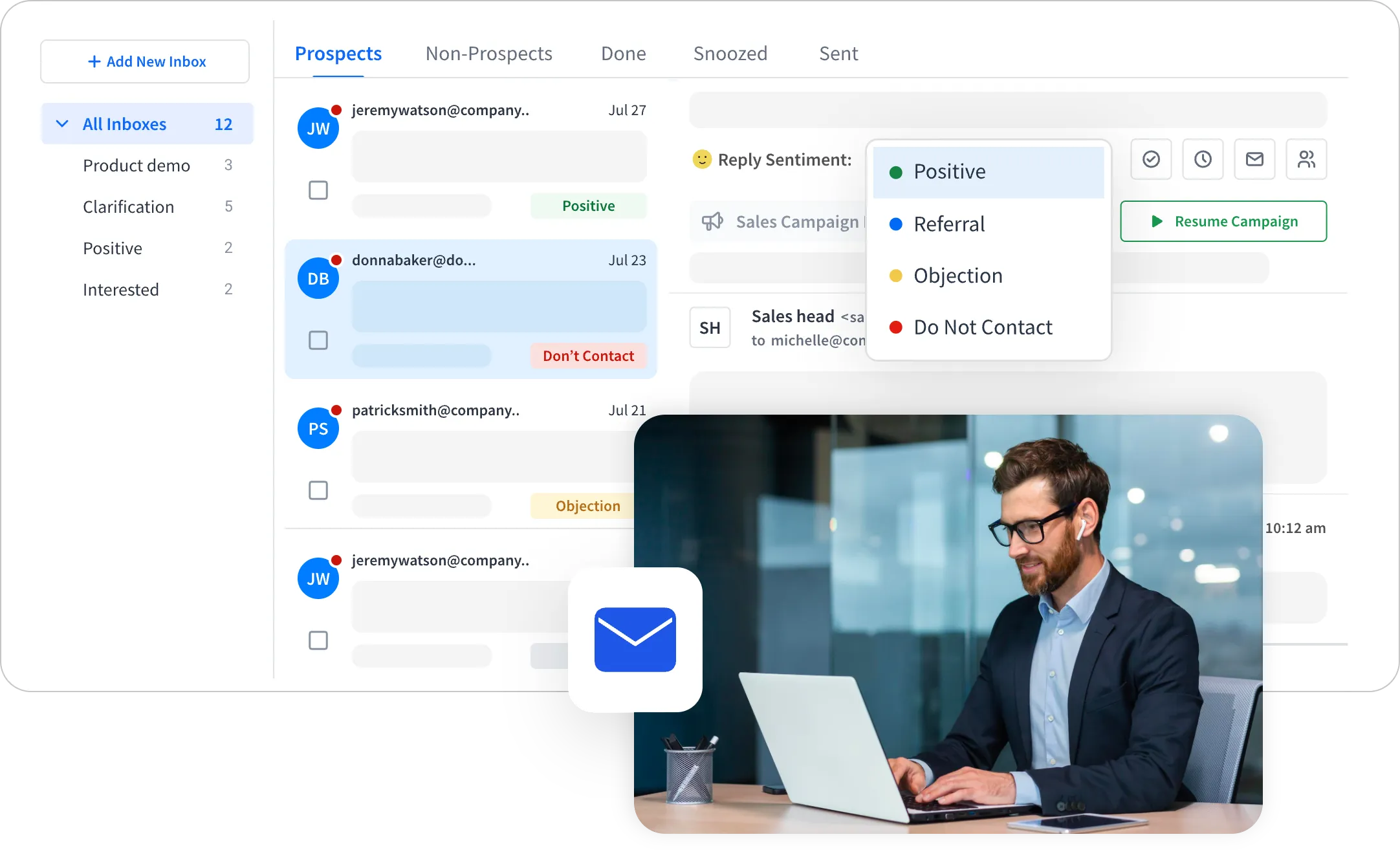 Unified shared inbox built for sales teams to collaborate and respond to prospects