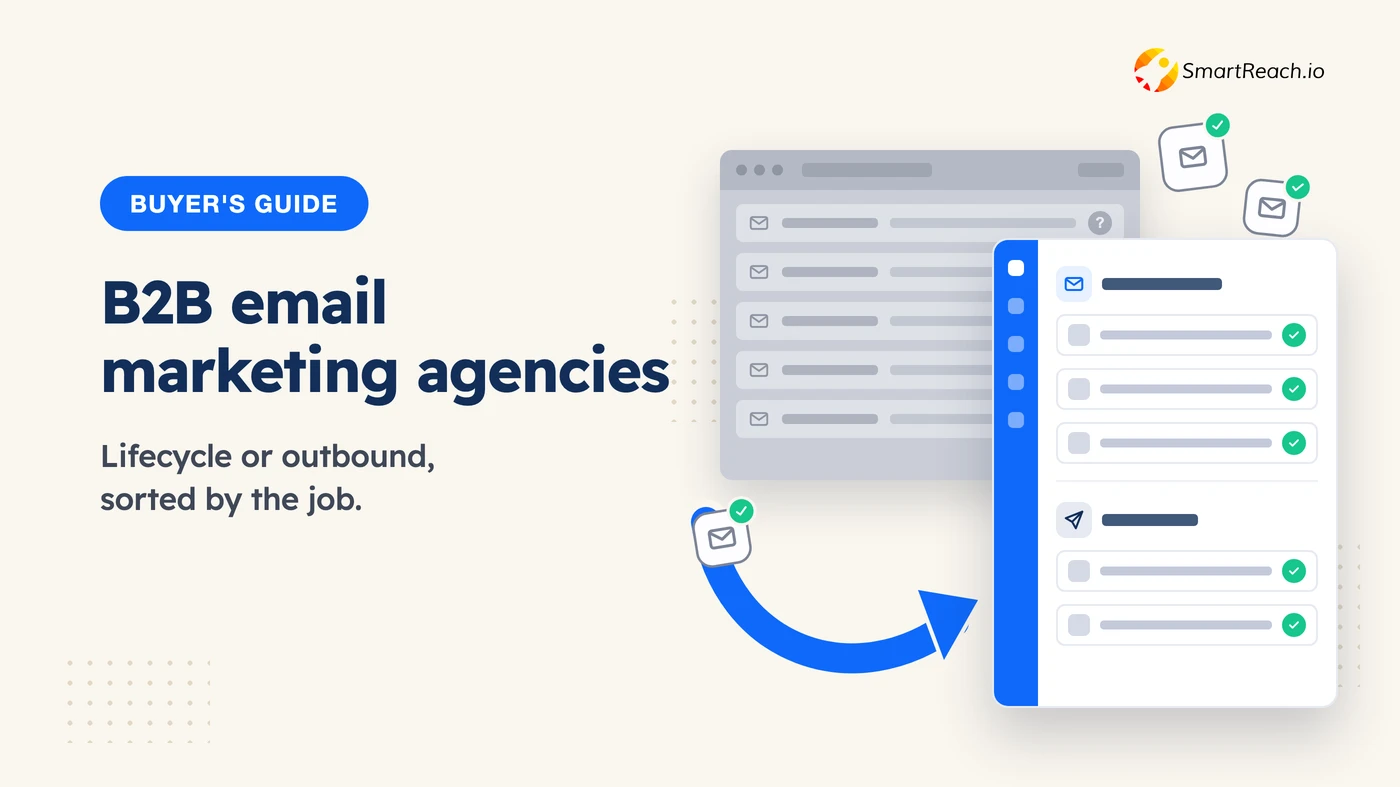 Buyer's guide banner for B2B email marketing agencies, sorting a mixed agency list into lifecycle and outbound shortlists