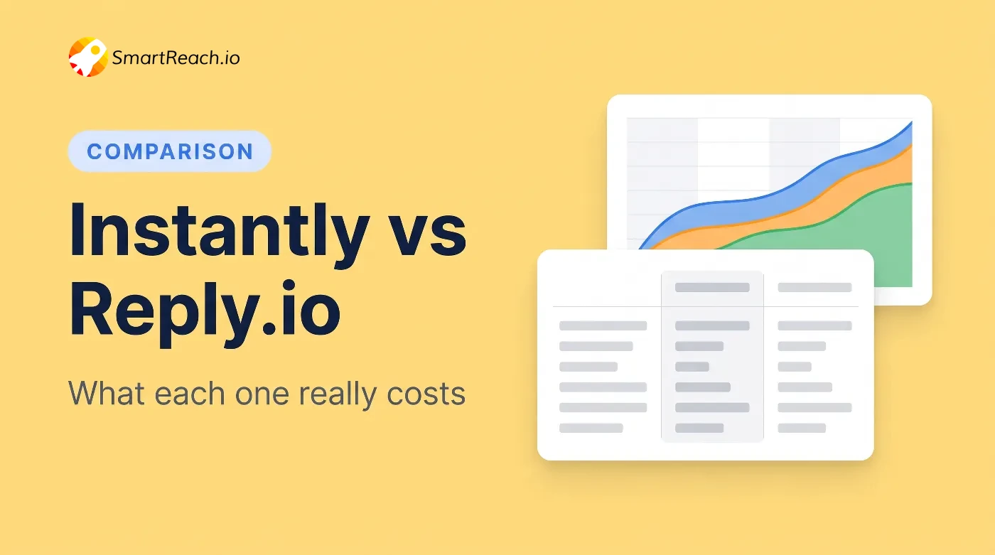 Instantly vs Reply.io comparison hero showing a cost trend chart beside a feature comparison table