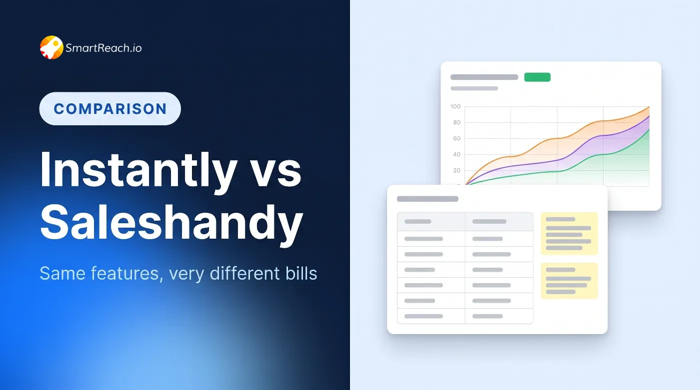 Instantly vs Saleshandy comparison hero showing a deliverability trend chart beside a feature comparison table