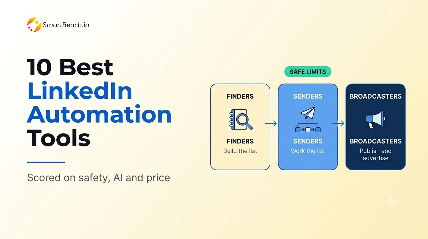 The three types of LinkedIn automation tools: finders that build the list, senders that work it, and broadcasters that publish