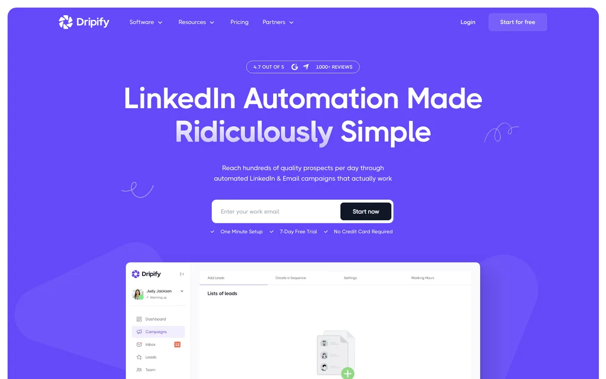 Dripify website homepage