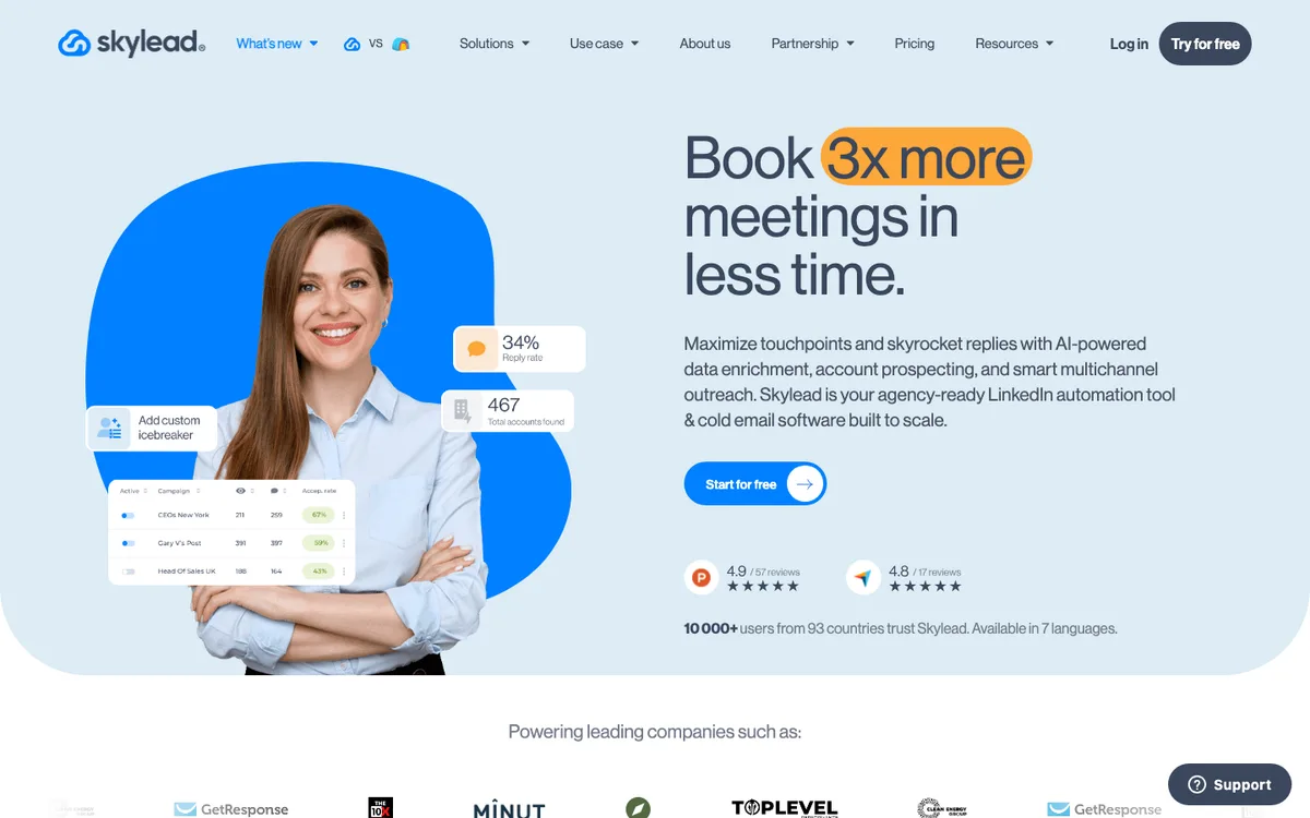 Skylead website homepage