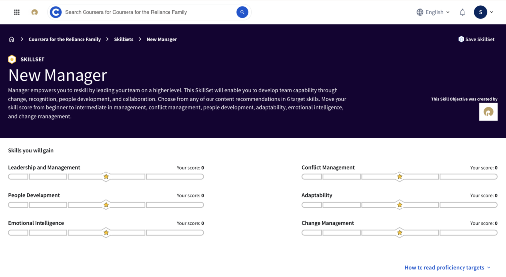 Sample coursera course to learn new skills for promotion to sales manager