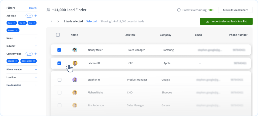 B2B lead finder by SmartReach.io that helps in building relevant prospect list from scratch inside smartreach.io