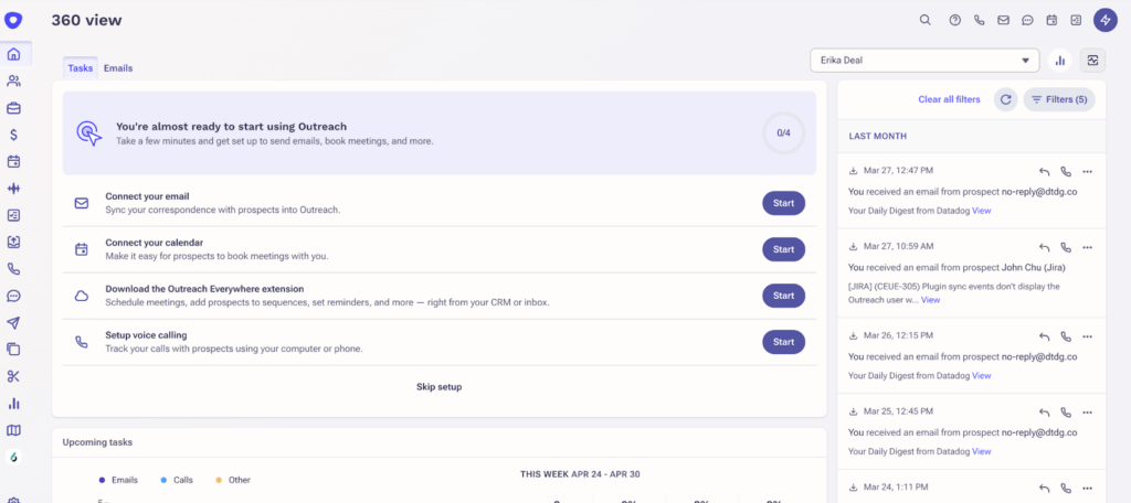 outreach.io review - dashboard