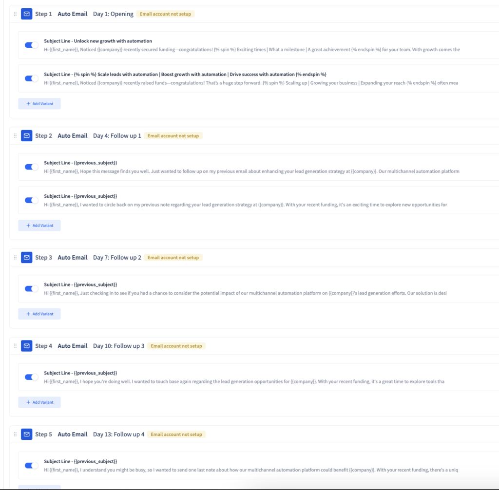 SmartReach.io provides AI email content generator that with the help of user-given prompts builds personalized email sequences from scratch