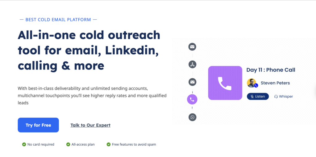 SmartReach.io offers an in-built lead finder feature that helps you find prospect contact information such as phone numbers, business emails, firmographic data and more