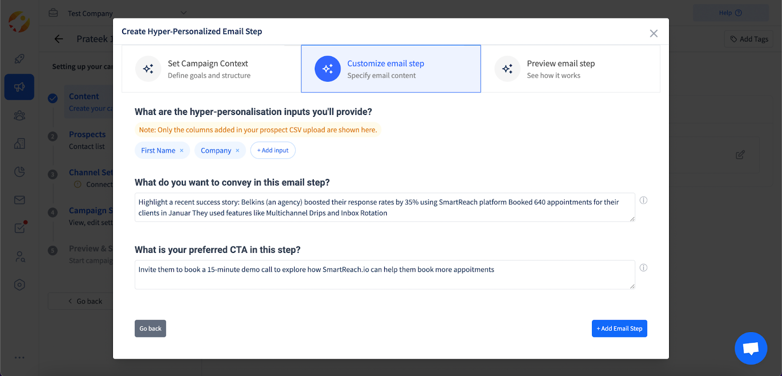 The magic content feature by SmartReach.io allows you add personalization details for cold emails