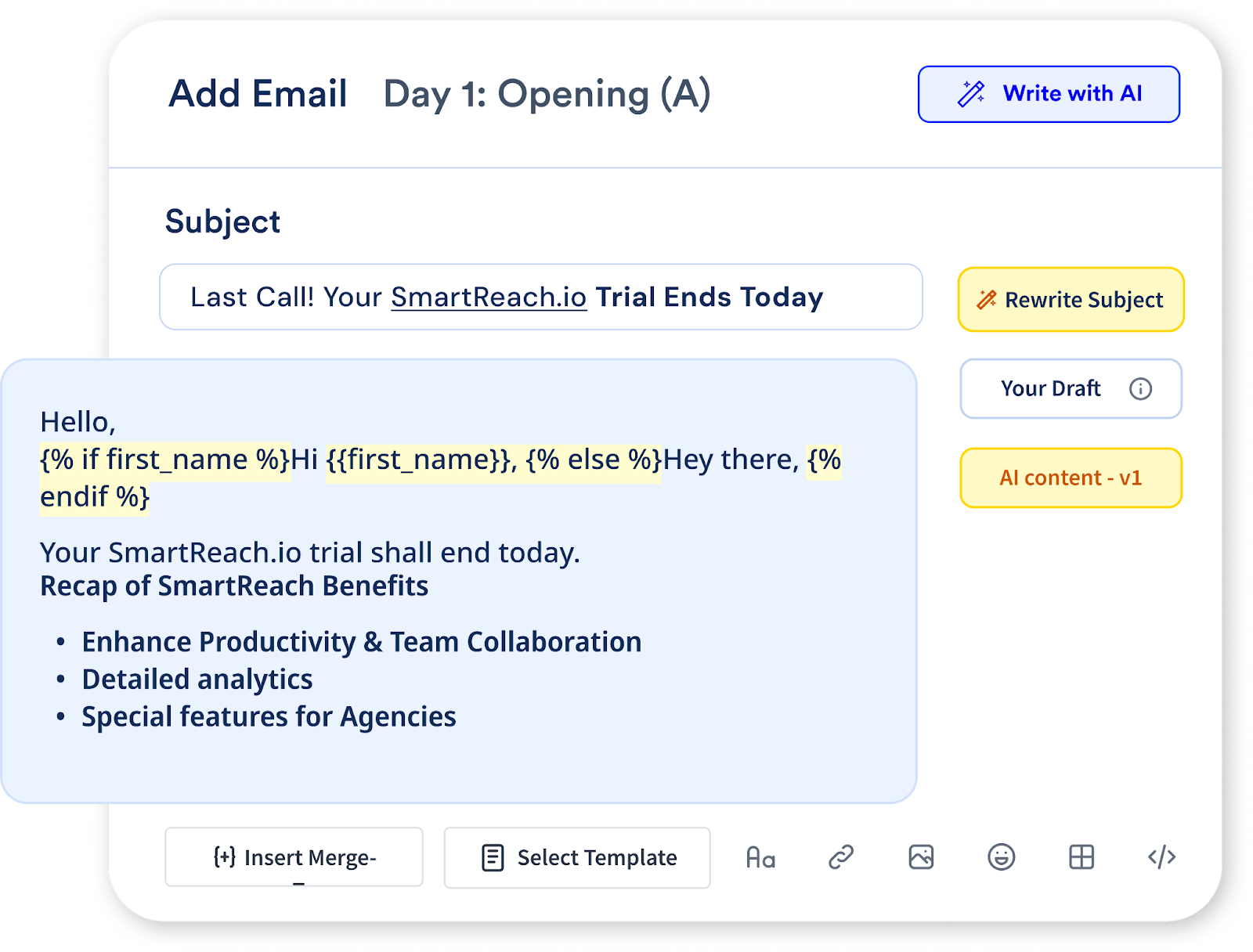 Cold email personalizatiion using AI inside SmartReach.io