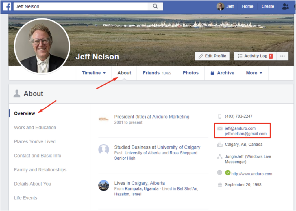 find emails on facebook