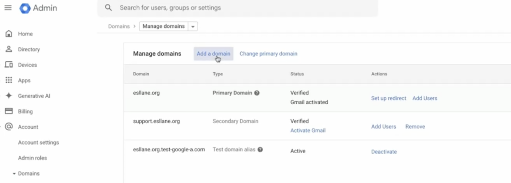 Google workspace secondary domain