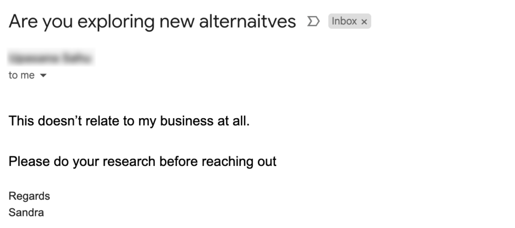 negative response - sample email