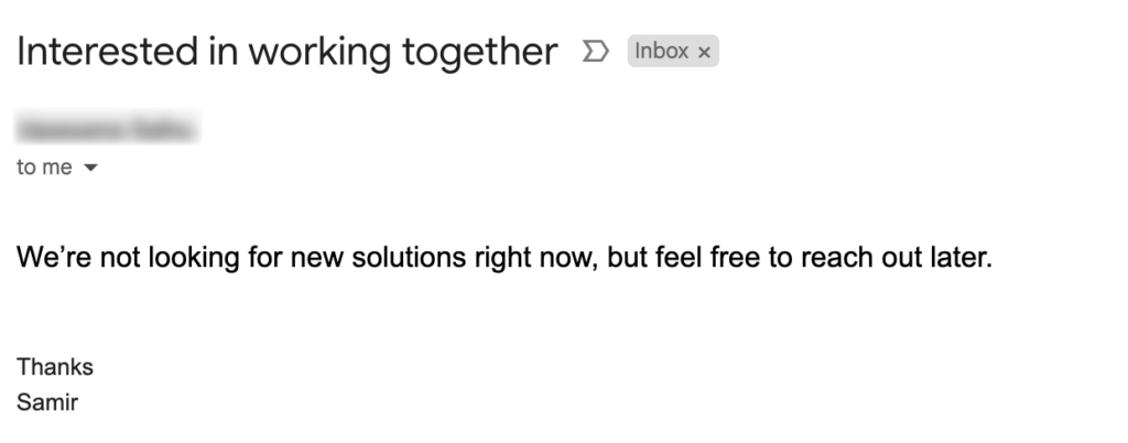 negative response - sample email