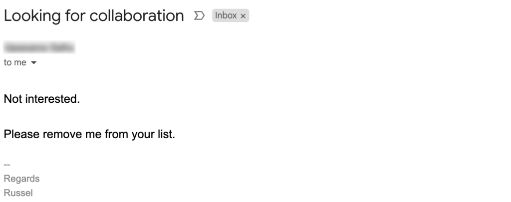 negative response - sample email