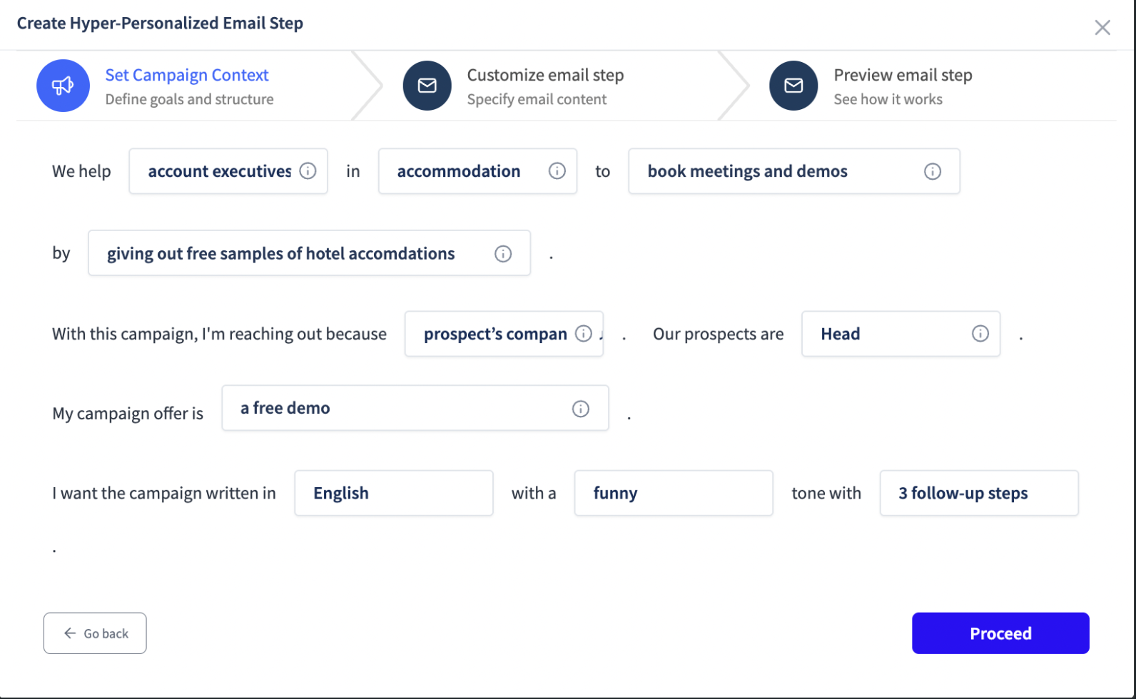 Screenshot of SmartReach's Magic Content feature that uses AI to automatically generate personalized email subject lines and email sequences with the prompt