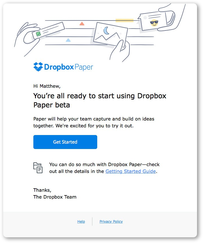 Example of a screenshot of an emaol of a product announcement with images, texts etc