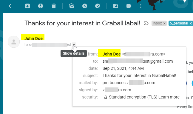 example of a “from” information in email 