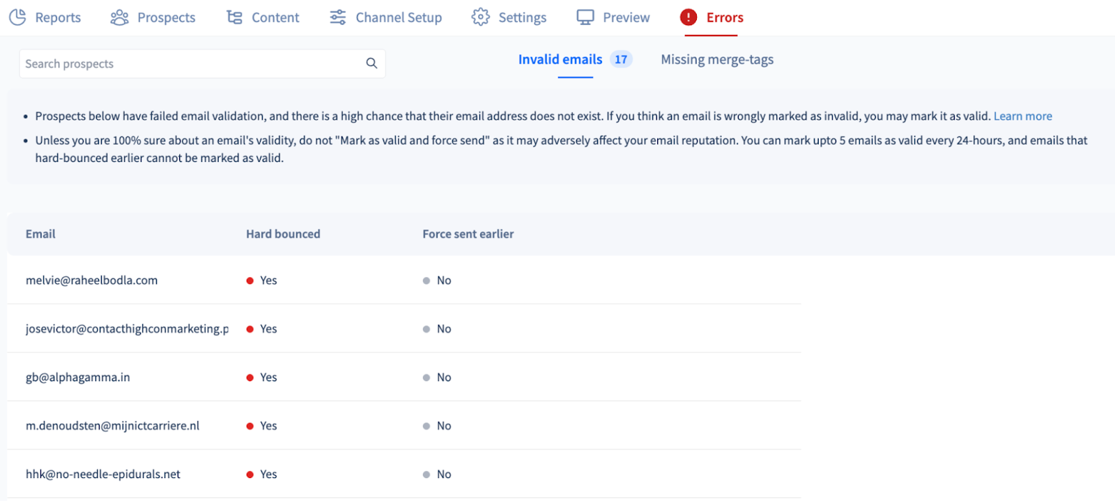 SmartReach.io's in-built spam and bounce management system