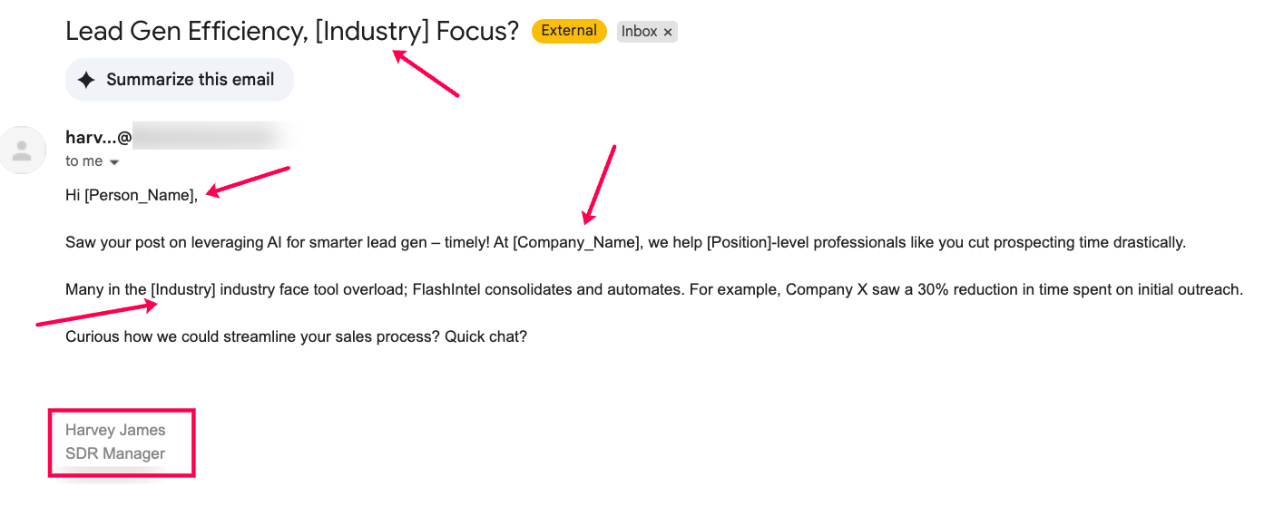 example of an unsolicited email lacking personalization and relevance