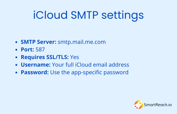 icloud smtp settings