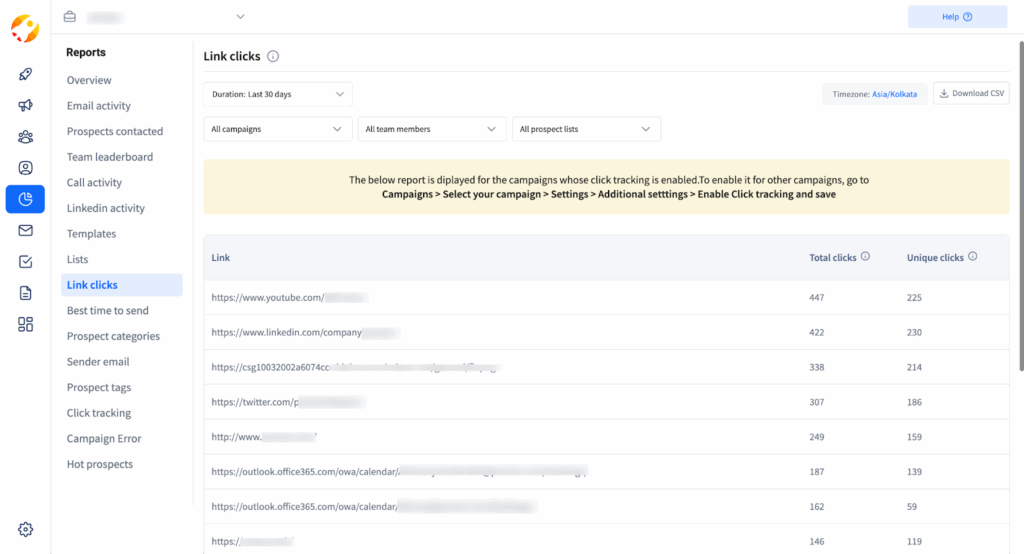 How SmartReach.io helps with link click reports inside the platform