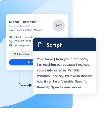 SmartReach.io calling script feature for cold calling campaigns