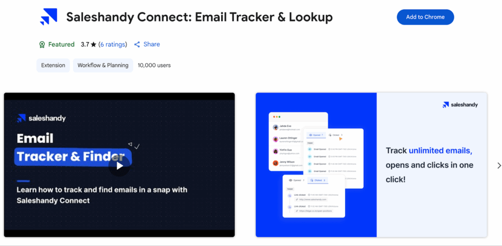 Saleshandy Connect is a LinkedIn Chrome extension that reveals verified B2B contact info and integrates leads into Saleshandy email sequences. 