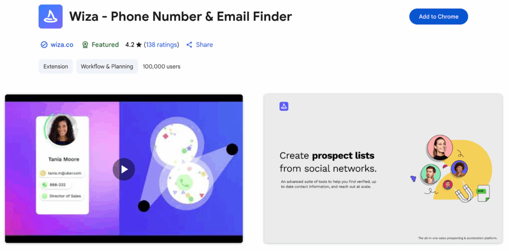 Wiza is a LinkedIn-focused email finder tool that specializes in extracting emails from LinkedIn Sales Navigator searches.