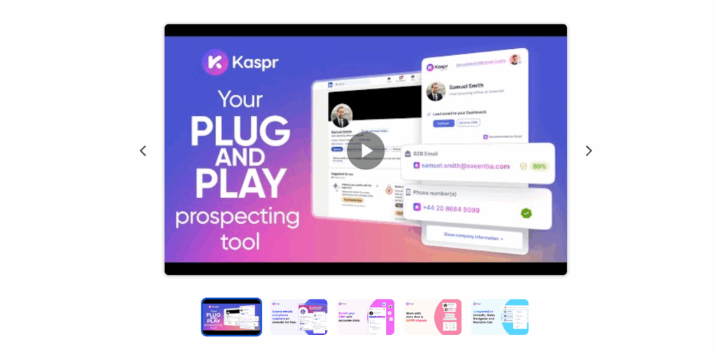 Kaspr provides instant access to European contact data via a LinkedIn Chrome extension, with a focus on phone numbers and email addresses for EU markets.