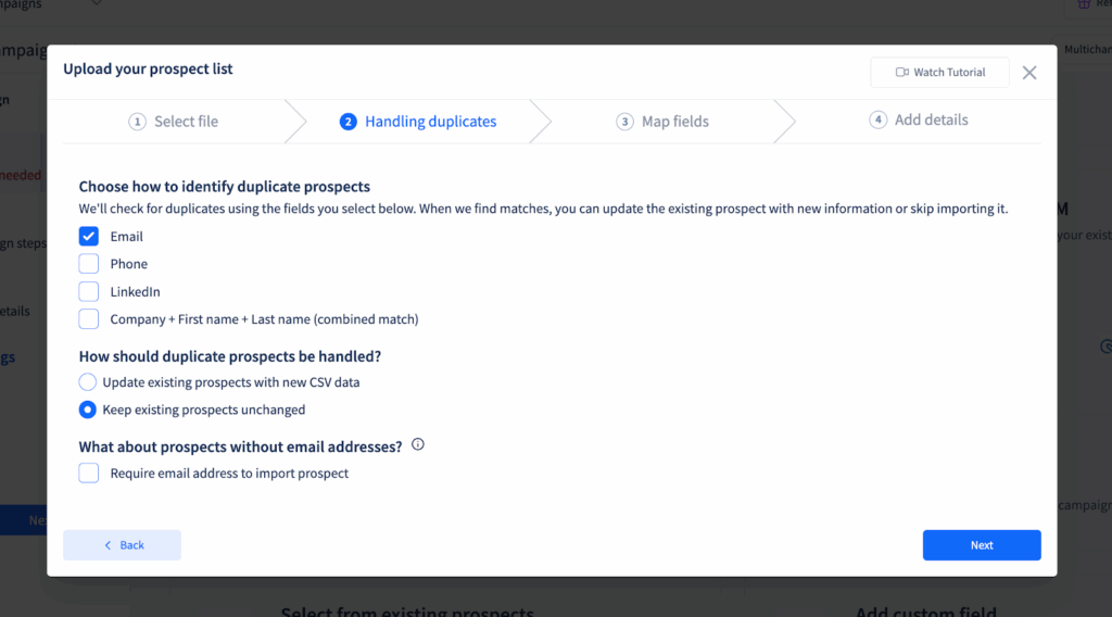 How do I prevent sending duplicate emails to the same prospect across multiple campaigns
