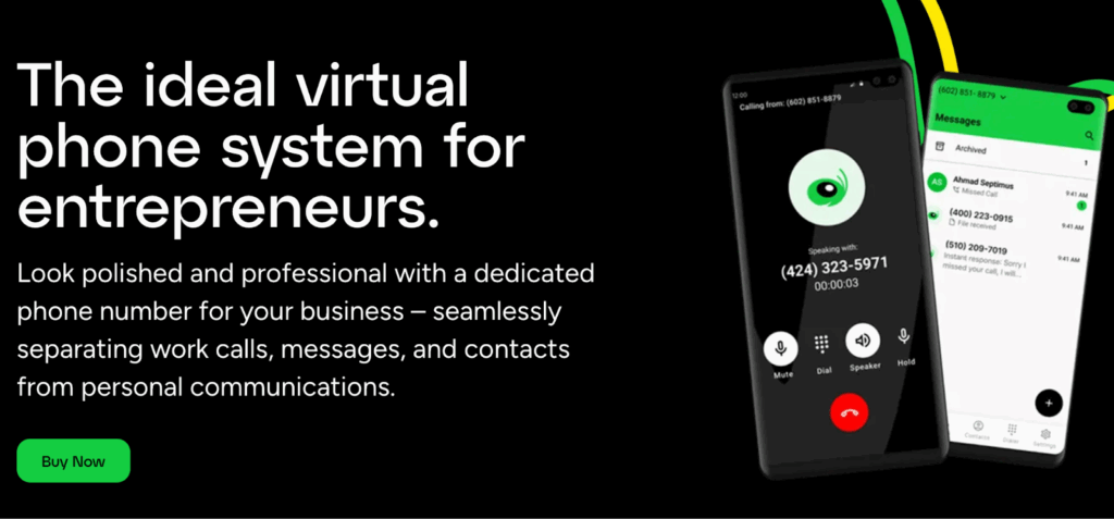 Homepage screenshot of Grasshopper, a small business phone system built for simple calling