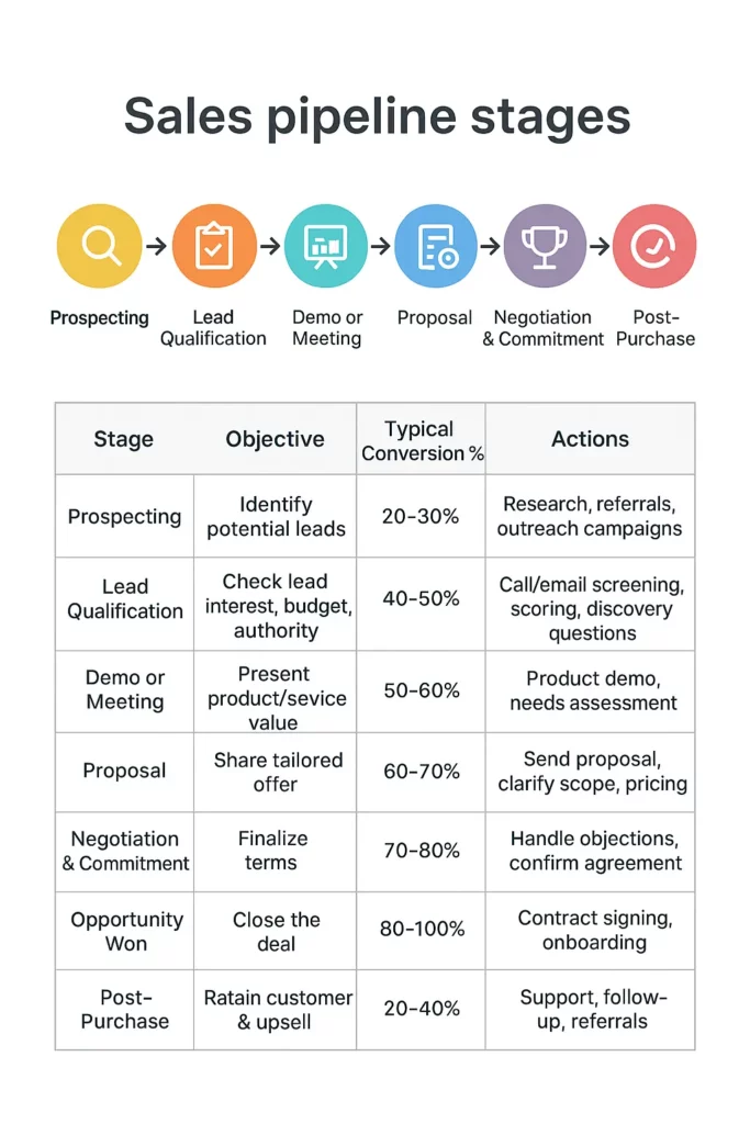 Sales pipeline stages visualized with animation