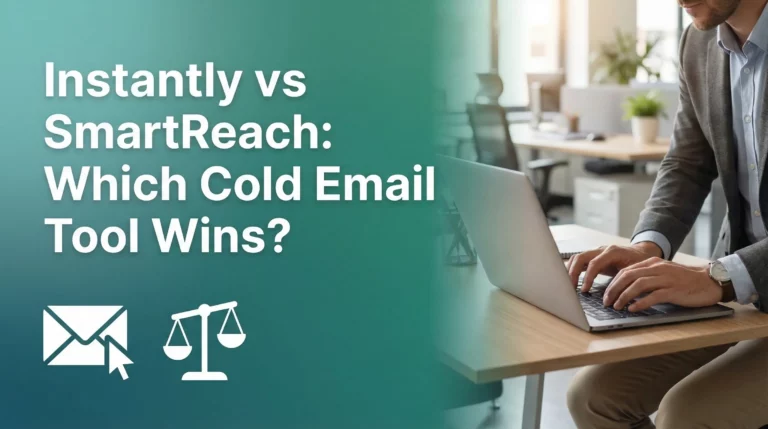 Instantly vs SmartReach which cold email tool wins comparison with professional at laptop
