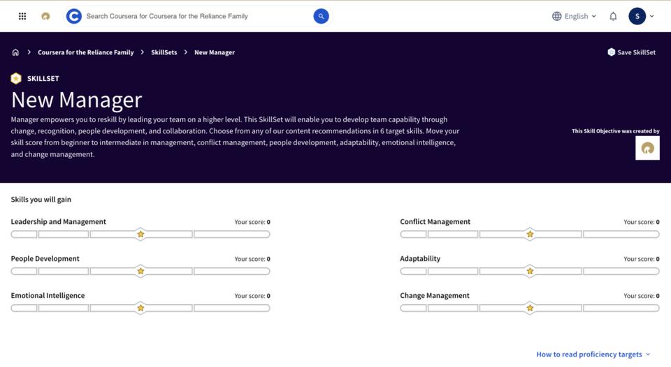 Sample coursera course to learn new skills for promotion to sales manager