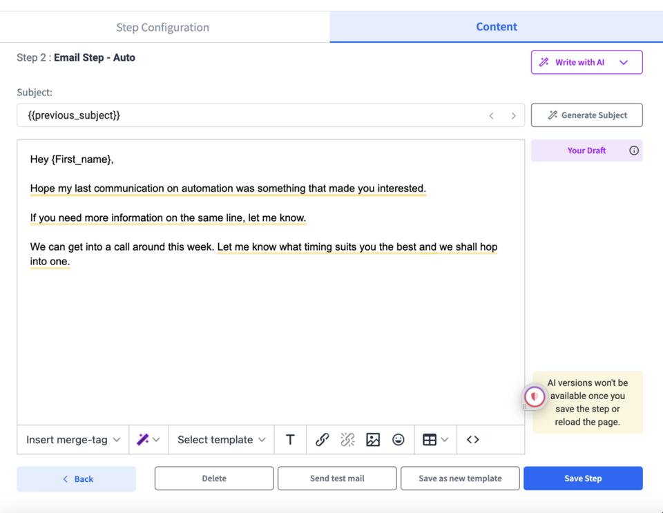 Follow up step during campaign creation process.