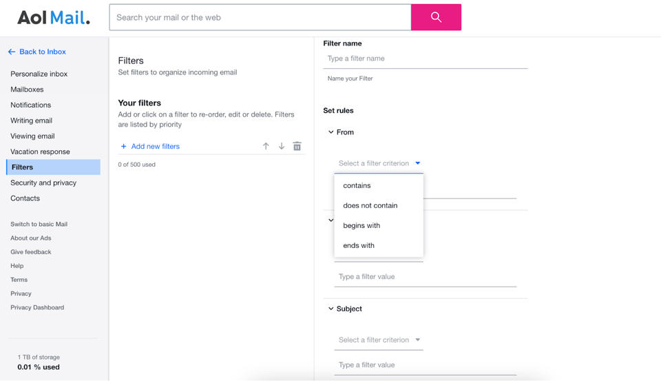 AOL mail settings