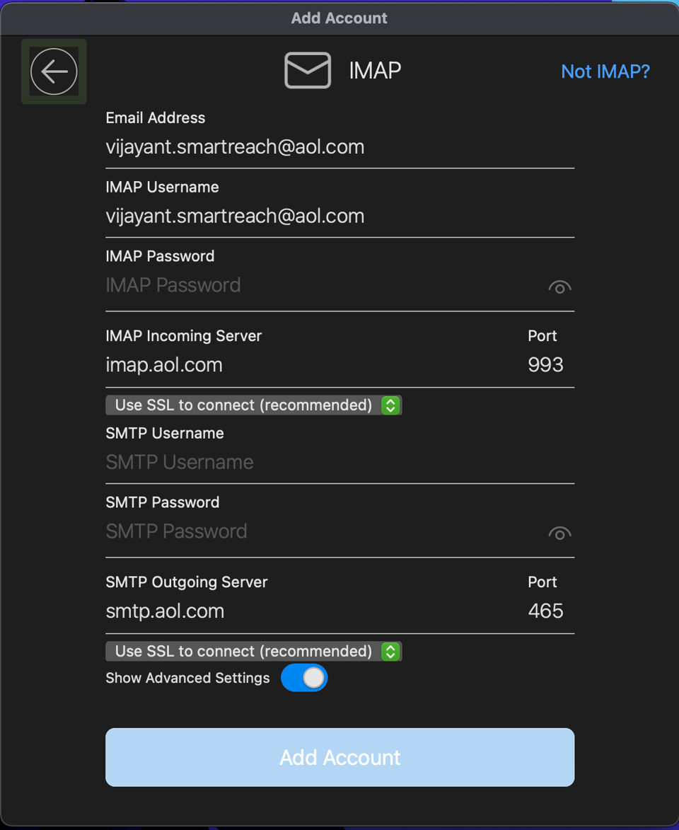 AOL mail settings