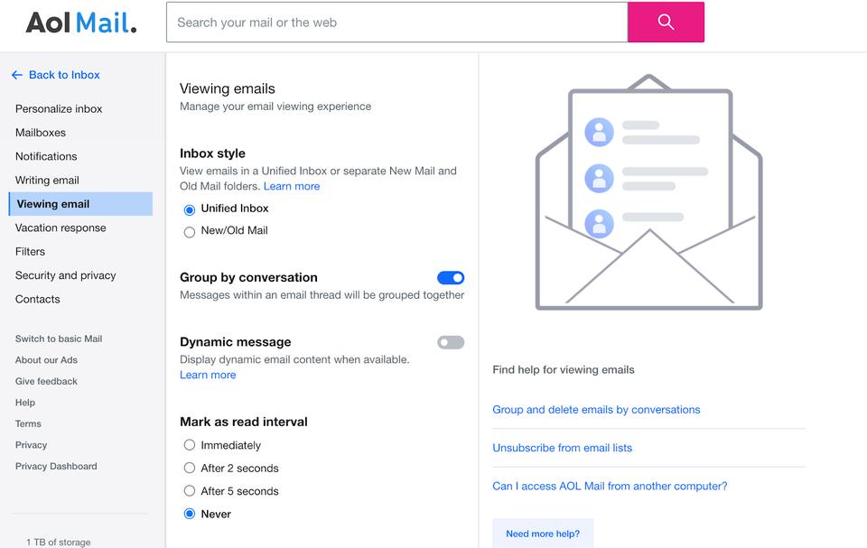 AOL mail settings