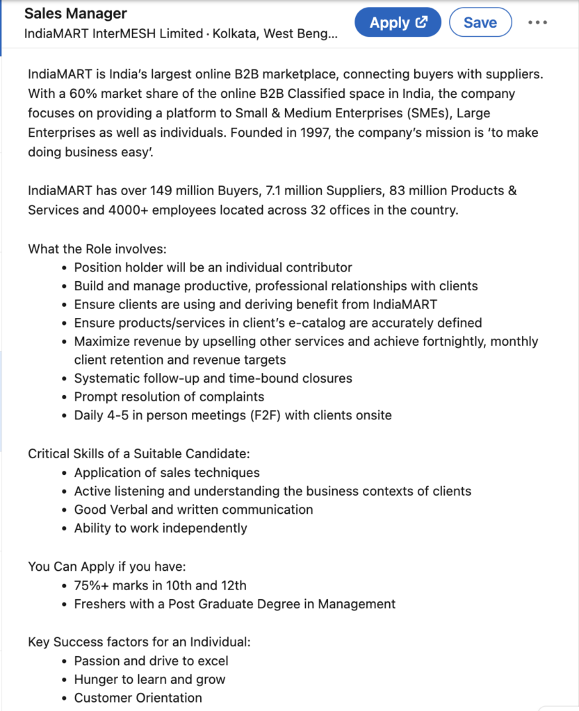sales manager - job description sample.