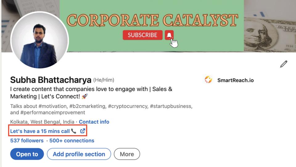 meeting scheduling link embedded with LinkedIn for meeting setup using meeting shceduling tools

