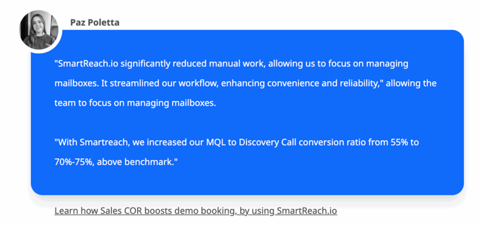 The customer success story of one customer who use SmartReach.io and found great results from the campaign