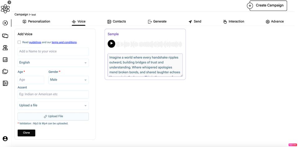 Cloning voice feature of personaliz.ai