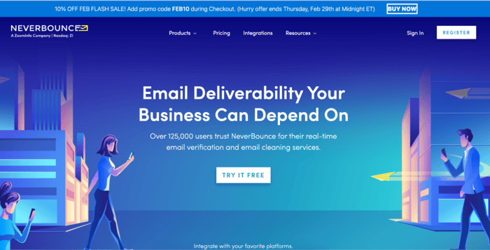 Homepage screenshot of Neverbounce - one of the best email verification tools for list cleaning