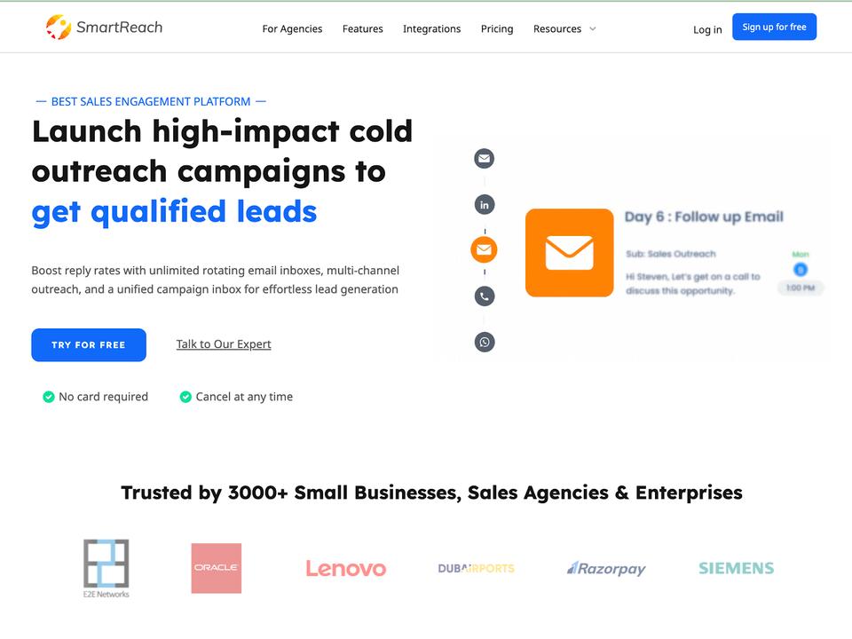 SmartReach as a sales engagement software for lead generation businesses stack