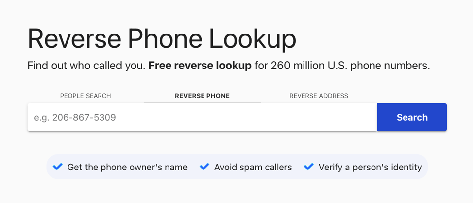 Whitepages for looking up contact information online