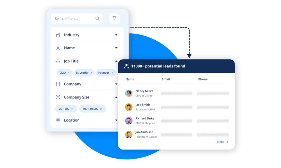 Lead finder tool provided by SmartReach.io for effective email list building