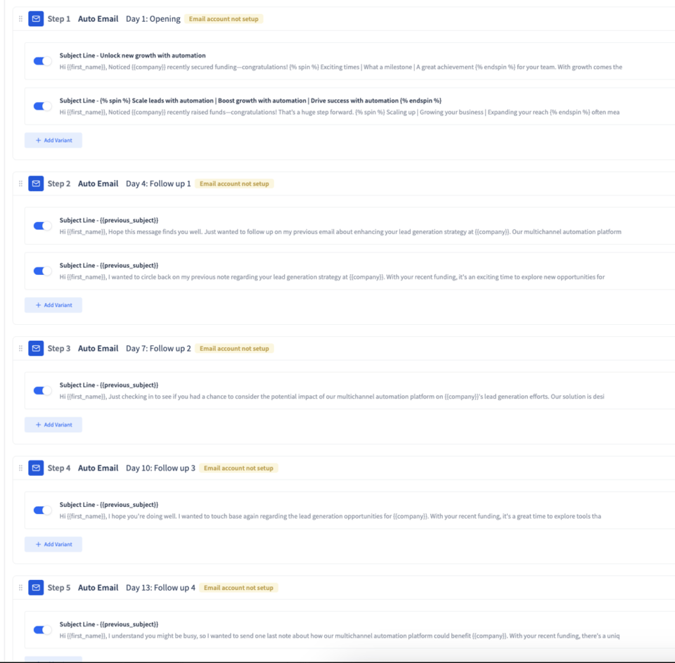 SmartReach.io provides AI email content generator that with the help of user-given prompts builds personalized email sequences from scratch