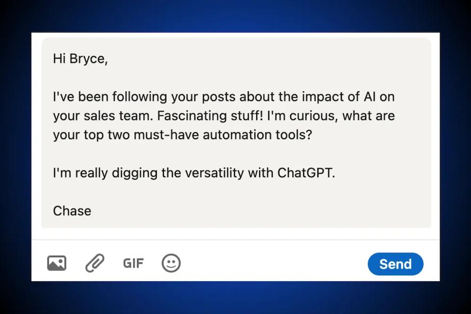 A message sample for LinkedIn prospecting. LinkedIn prospecting is one the best cold email alternatives for generating sales leads