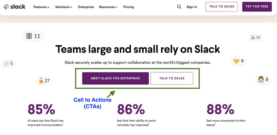 slack - call to action (CTA)